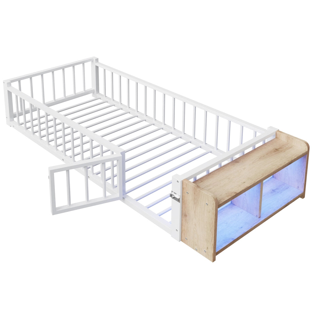 Letto singolo con protezioni e luci LED - Zephmum-90x200 cm-Bianco