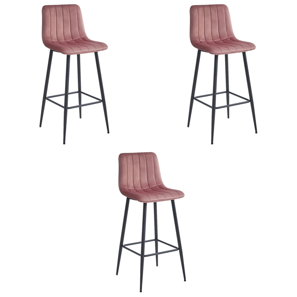 Sgabello Valora POZZA in velluto rosa scuro con gambe nere per cucina x3