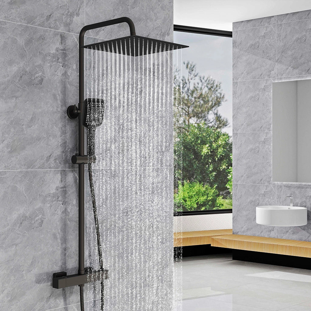 Colonna doccia idromassaggio AICA ITALY con rubinetto termostatico, soffione doccia a pioggia 30x30cm in acciaio inox, nero opaco