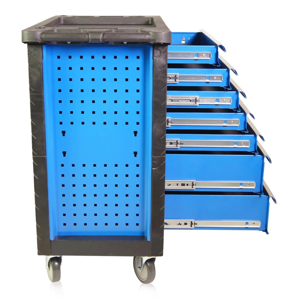 Carrello da officina, pieno di 14 set di utensili, colore blu