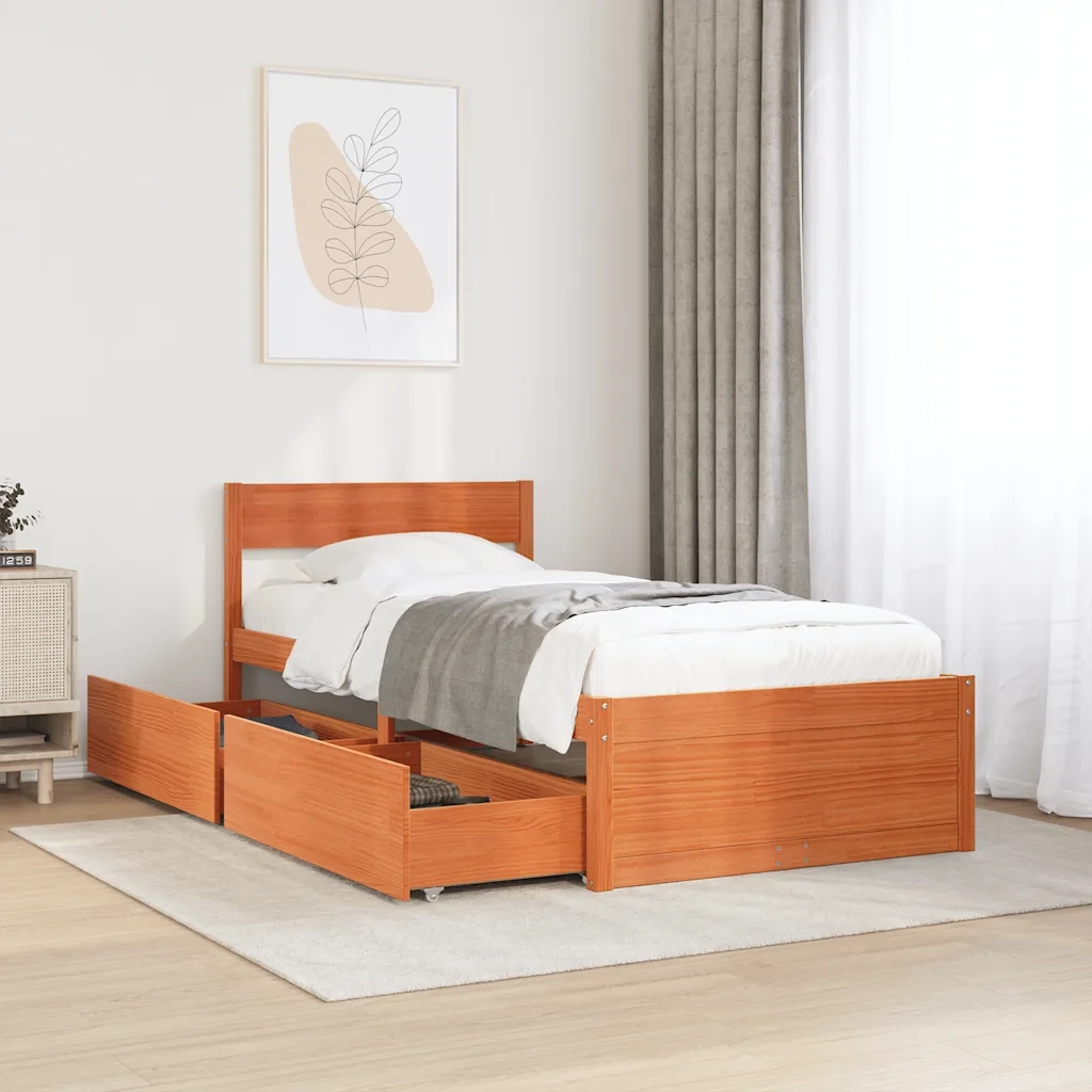 Letto senza Materasso Marrone Cera 100x200 cm in Legno di Pino 846791