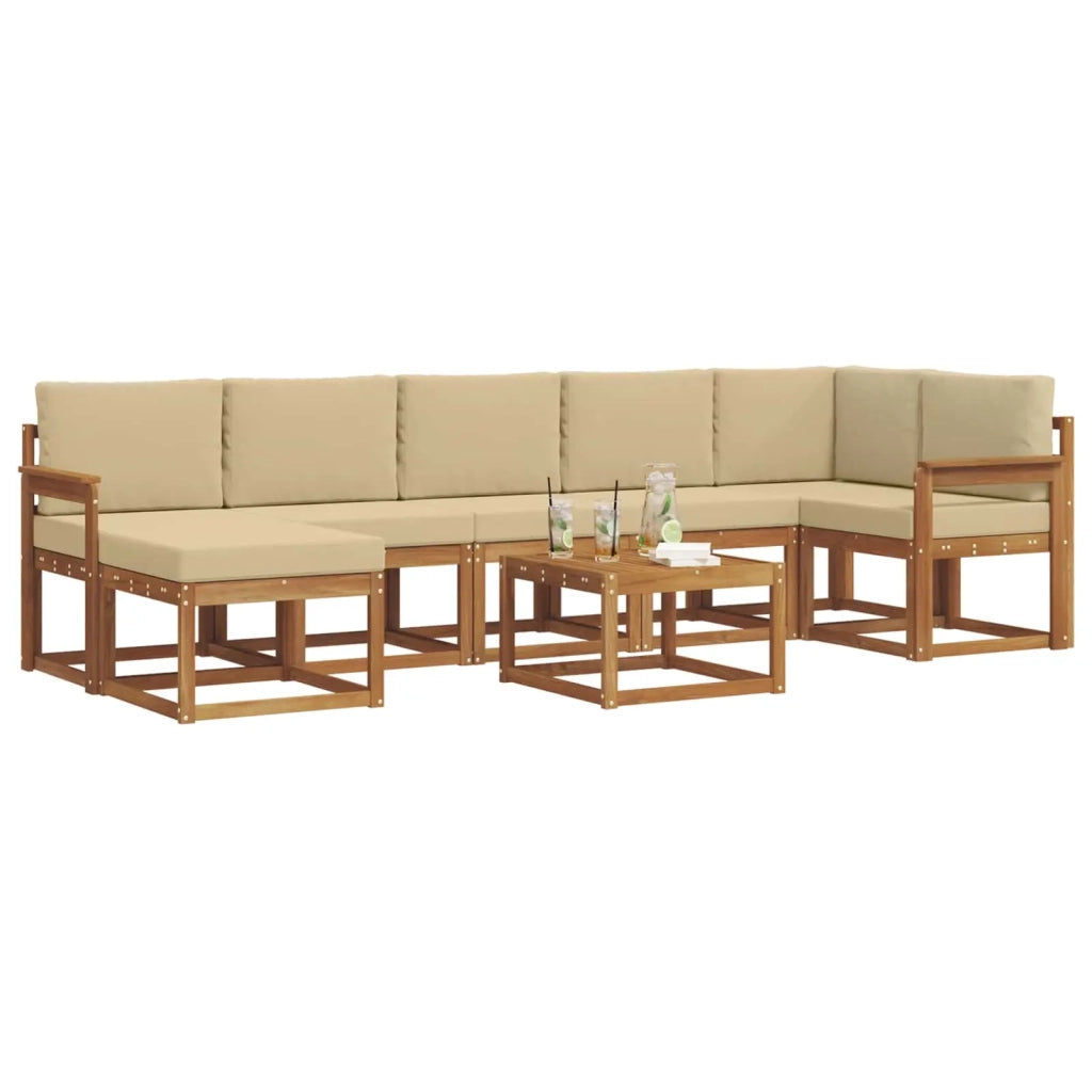 Set di divani da esterno con cuscino 8 pcs Naturale e Beige