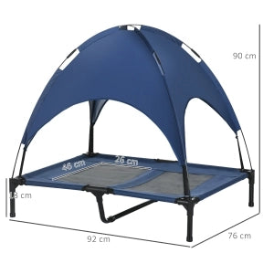 Lettino per cani rialzato con baldacchino in rete e Oxford in acciaio blu scuro 18 cm da terra pieghevole