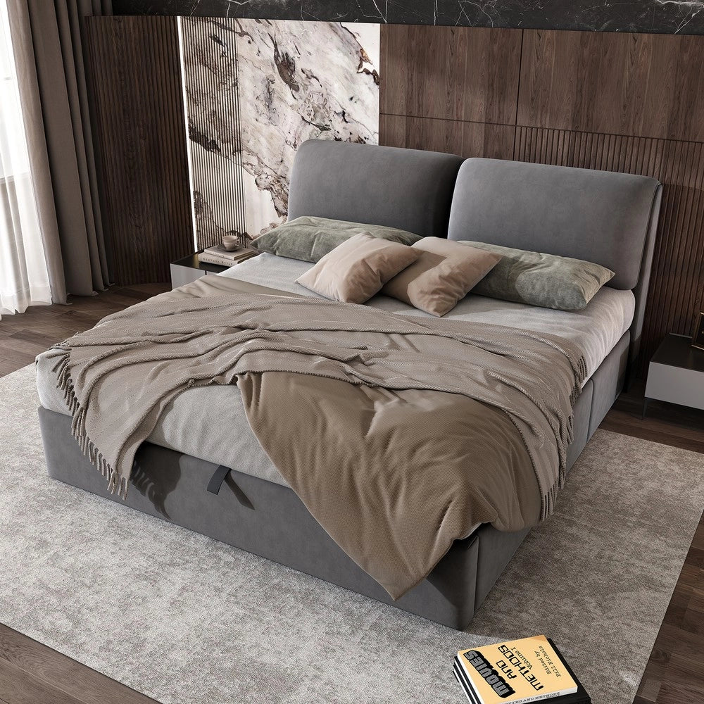 Letto Contenitore Imbottito con Testiera e Cassetti ¨C MINIMAL ¨C Velluto Grigio 180x200
