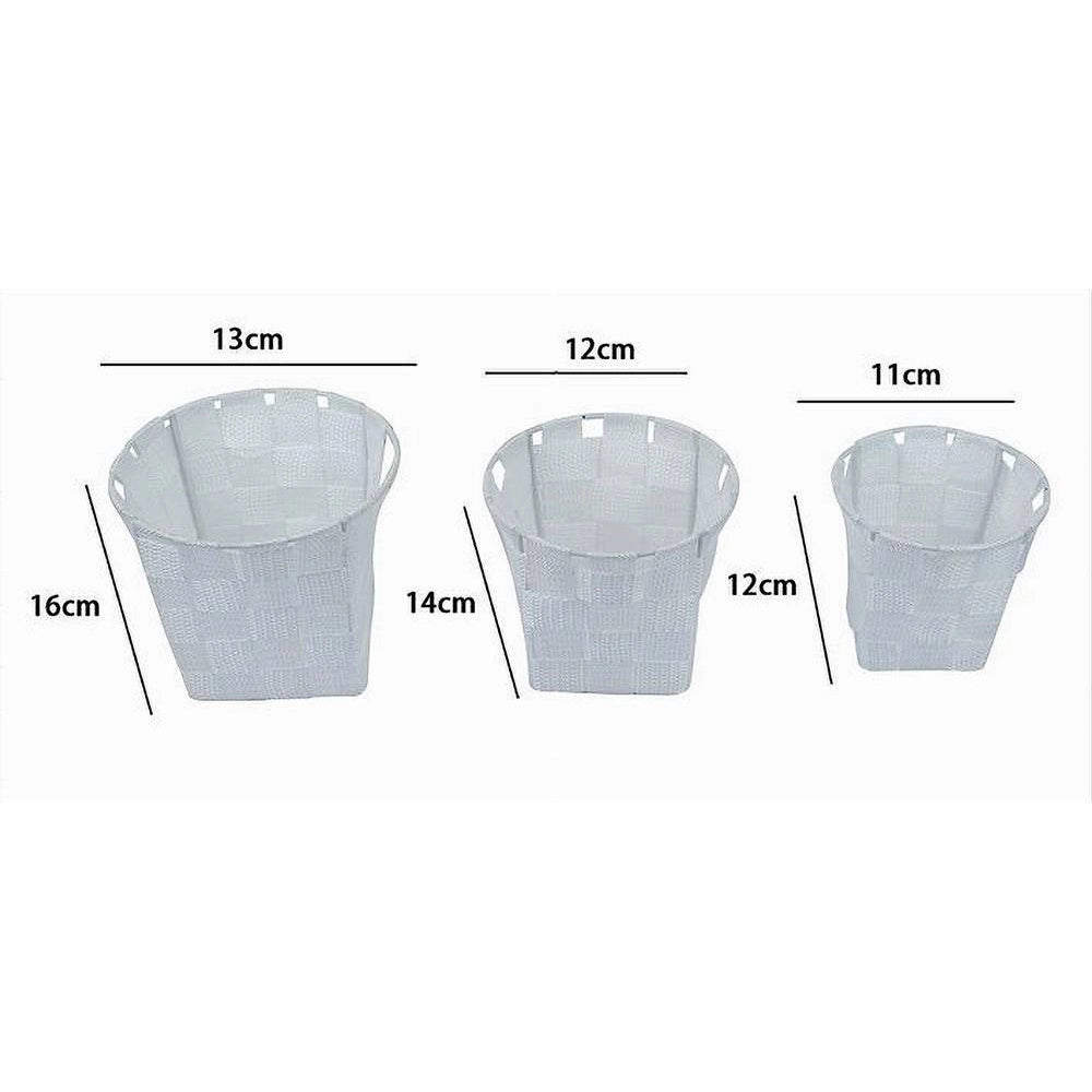 Trade Shop - Set 3 Cestini Rotondi Portaoggetti In Tessuto Bianco Per Bagno Casa Cucina 79043 -