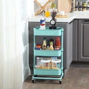 Carrello di archiviazione a 3 livelli, carrello a ruote, carrello di archiviazione per cucina con pannelli regolabili in altezza, carrello di trasporto con 2 freni, montaggio facile, per bagno, cucina, ufficio, verde menta