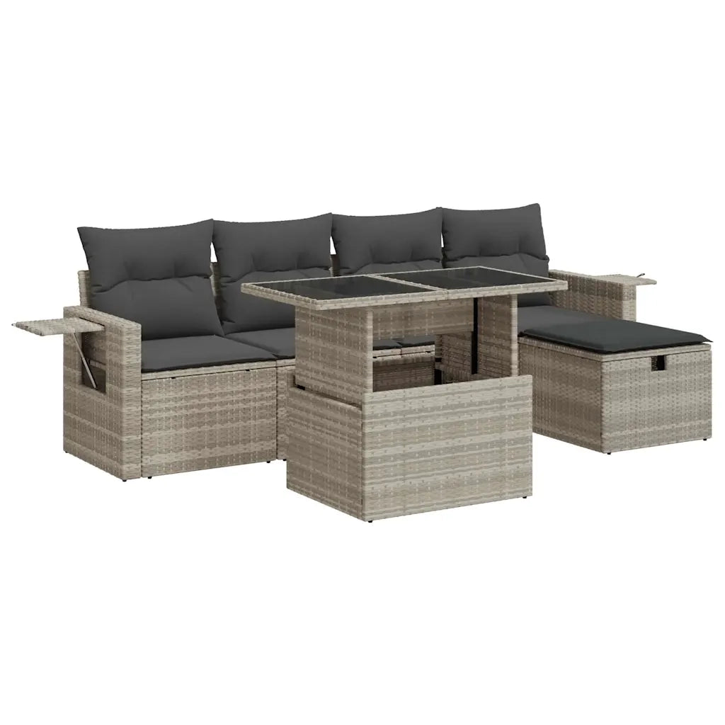 Set Divano da Giardino 6pz con Cuscini Grigio Chiaro Polyrattan