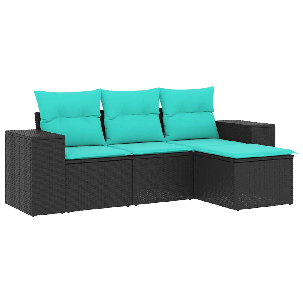 Salotto da Giardino-Set Divani da Giardino 4 pz con Cuscini Nero in Polyrattan 205126