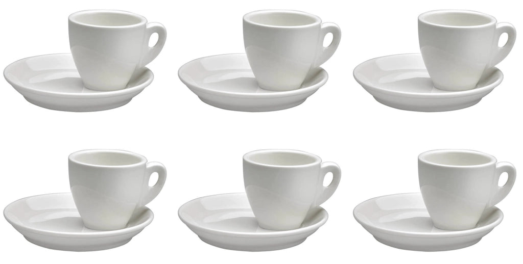 Set 6 Tazzine da Caffè con Piattini in Porcellana Allluminica Kaleidos Aluxina Vesuvio Bianche