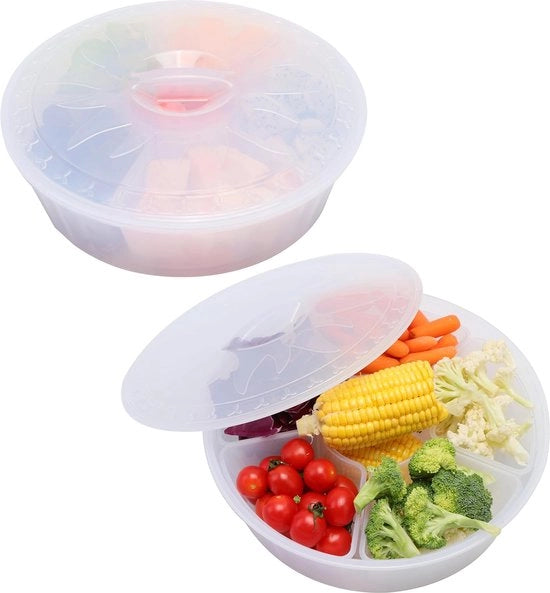 Set da insalata 2 in 1 con coperchio, grande piatto da portata divisibile con contenitori rimovibili, ciotola BPA-free per servire verdure, antipasti, snack dessert