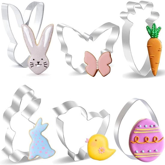 Set di 6 stampi per biscotti pasquali, stampi per biscotti pasquali in acciaio inossidabile, stampi per biscotti pasquali per decorare biscotti/torte/biscotti/dolci, stampi per biscotti pasquali 6 pezzi