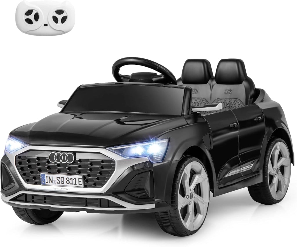 Macchina Elettrica per Bambini Audi SQ8 12V con Telecomando, Auto Elettrico a Pedale, Veicoli con Musica, Fari LED e Doppio Motore, 3 Velocità 3-5km/h, Carico 30 kg, 3+ Anni (Nero)