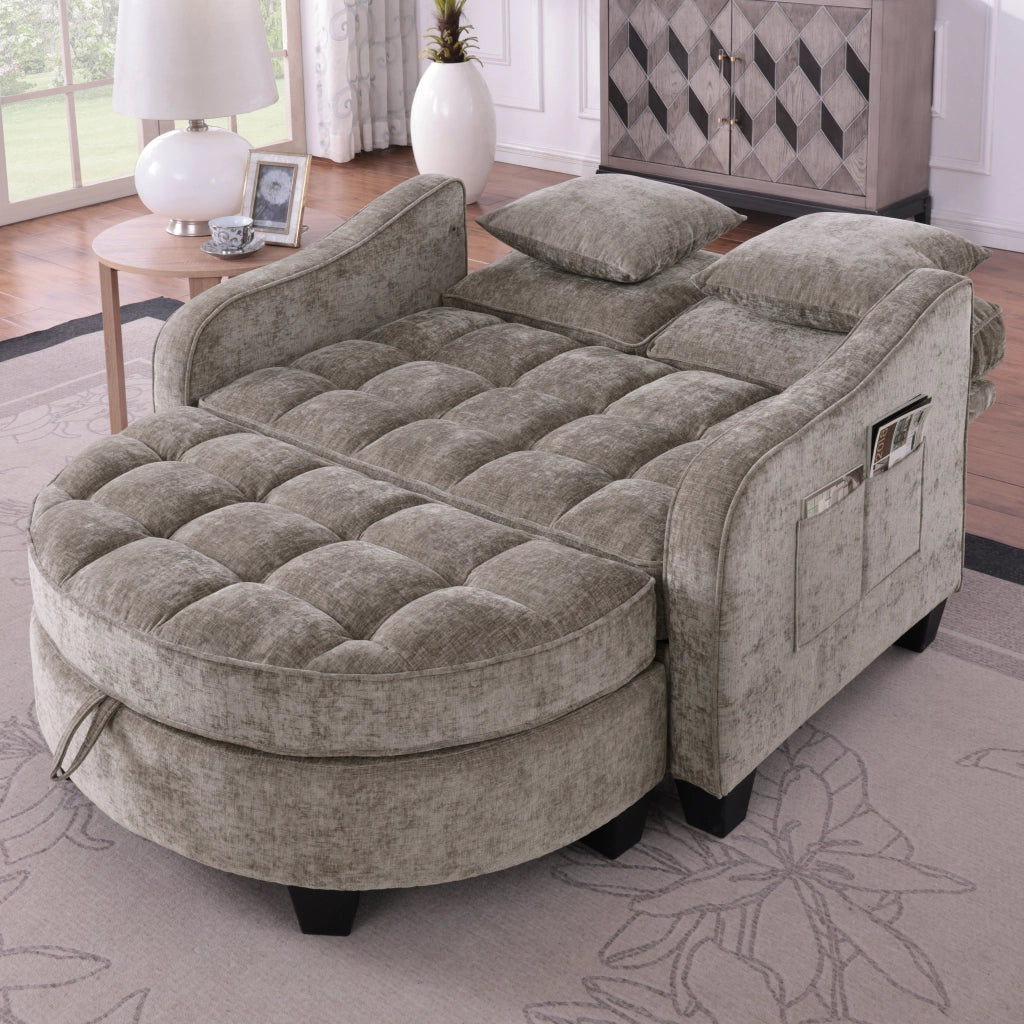 Divano letto convertibile 2-in-1 con pouf contenitore; tessuto traspirante; eucalipto; marrone; 132 Ã— 129 Ã— 93 cm