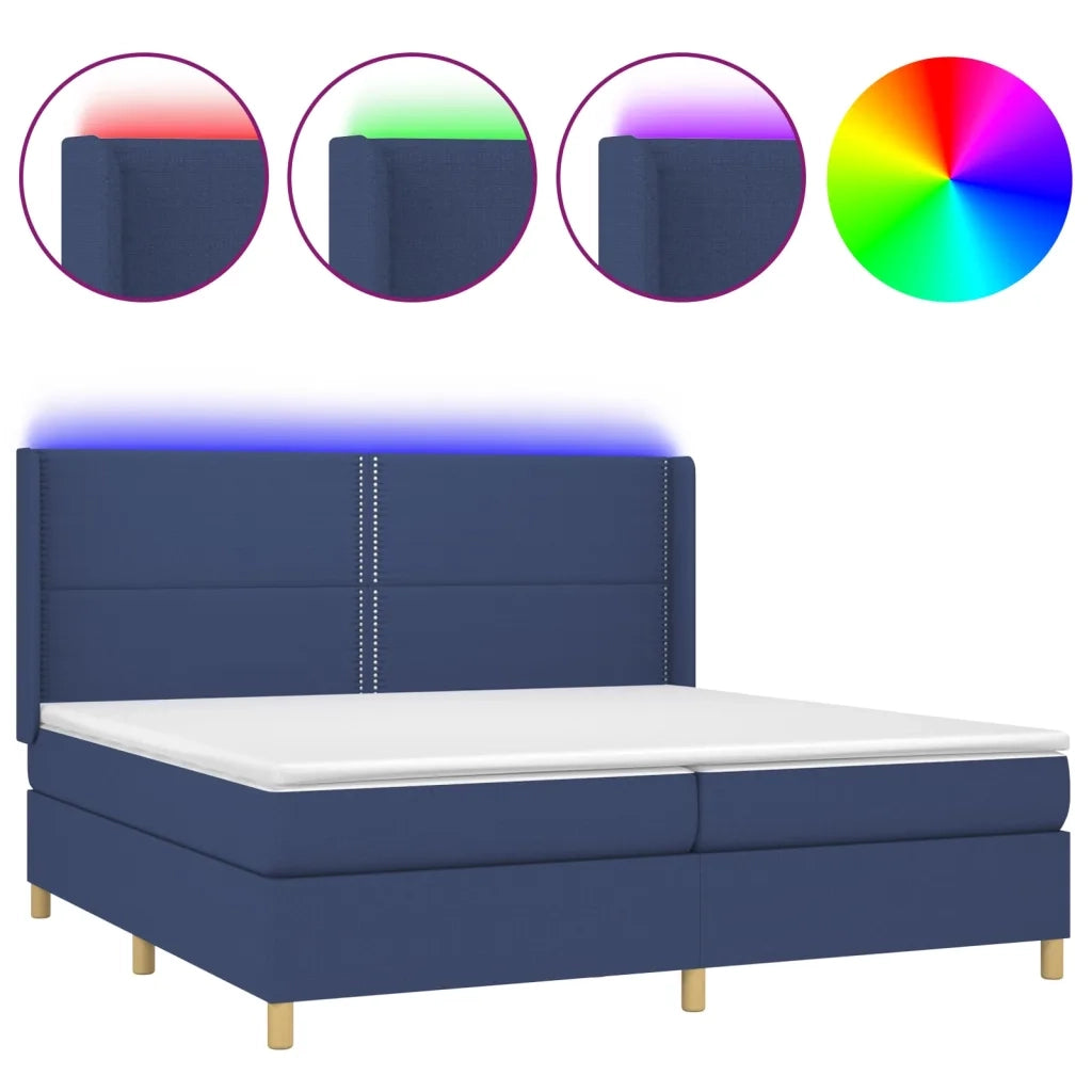 Letto a Molle Materasso e LED Blu 200x200cm in Tessuto 3138827