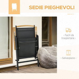 Set Tavolo e 6 Sedie da Giardino Pieghevoli in Texteline Nero