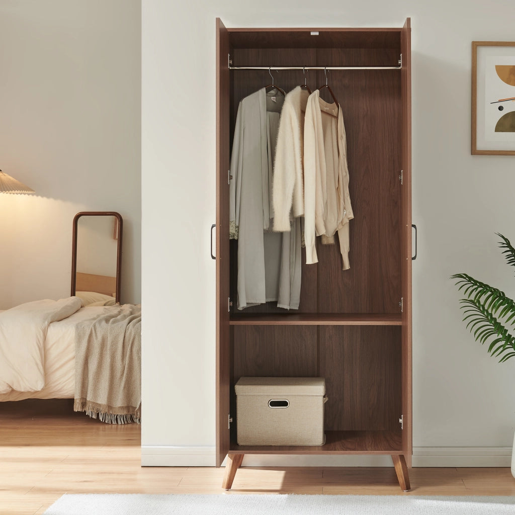 Armadio Guardaroba Norg con 2 Ante e Scomparto 191x80x52 cm - Effetto Noce [en.casa]