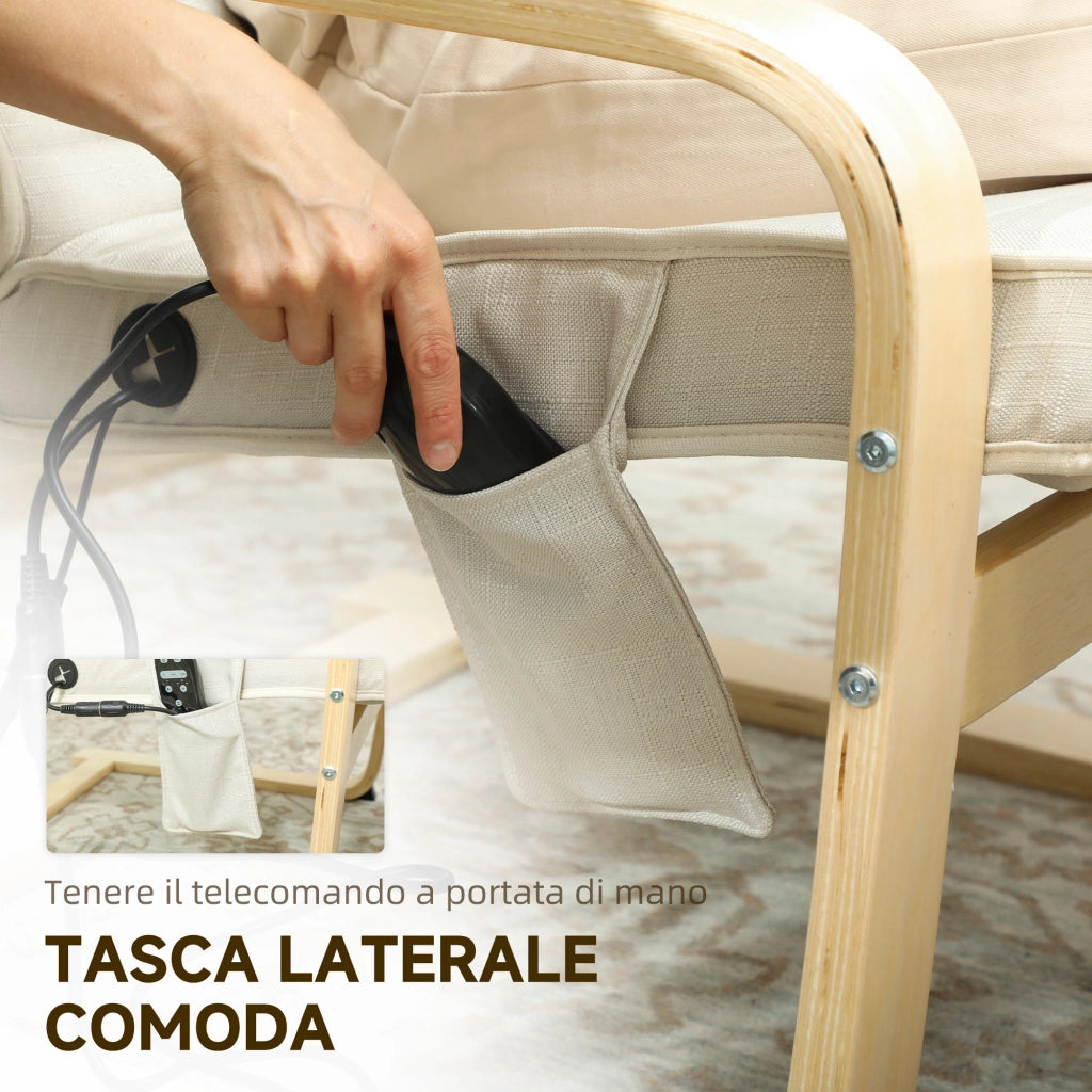 Poltrona Relax Riscaldante e Massaggiante 67x95x101 cm con Poggiapiedi Regolabile e Telecomando Struttura in Legno Crema