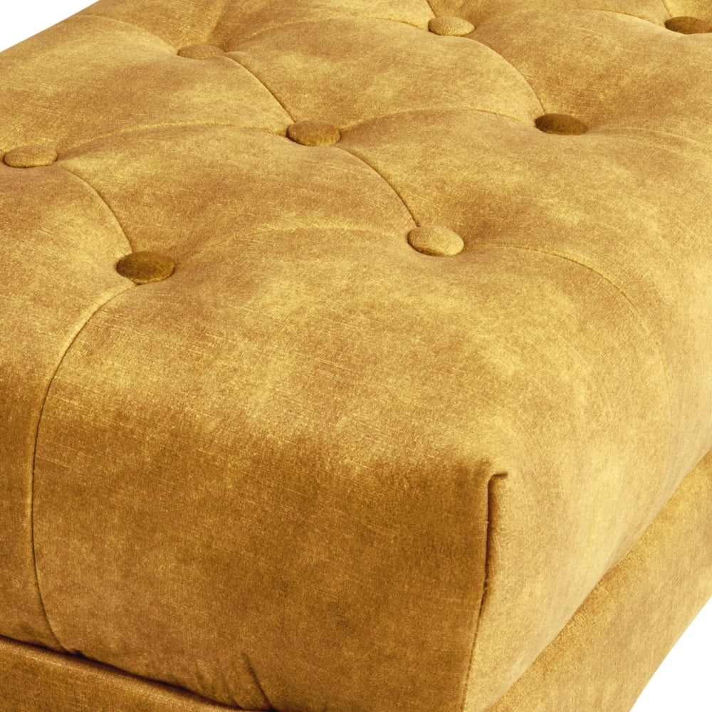 Panca Giallo Tessuto imbottito Velluto Accento di metallo Gambe d'oro Panca da letto Sgabello