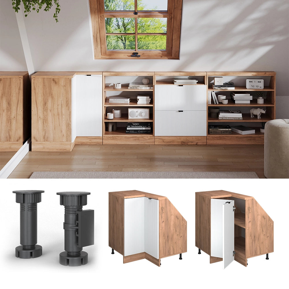 Mobile sottotetto Mobile angolare Rion Ondulazione bianca/Rovere dorato 75.6 x 83.8 cm con 1 porta Vicco