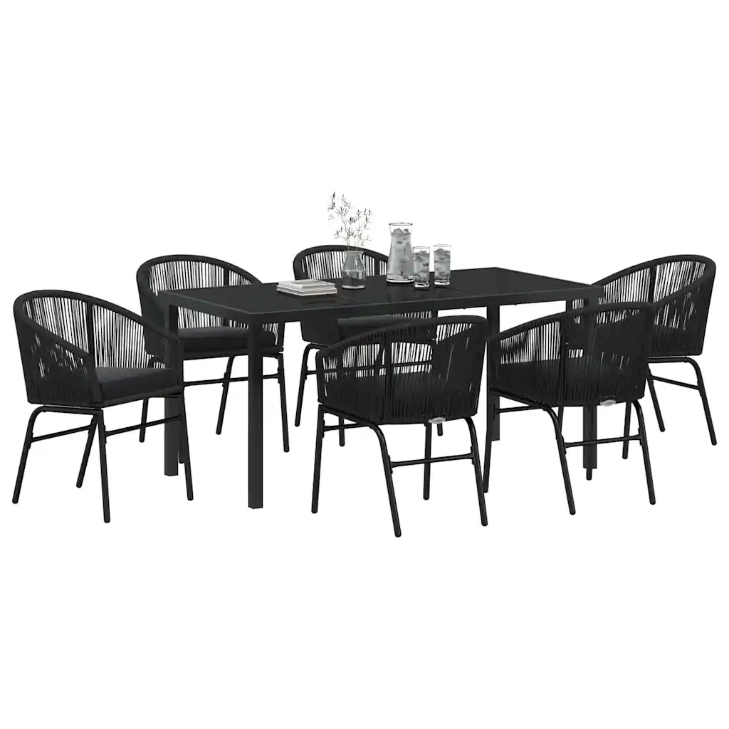 Set da Pranzo per Giardino 7 pcs Nero