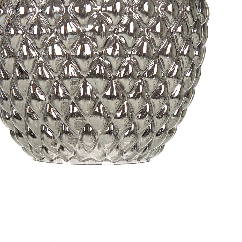 Lampada a sospensione con paralumi in vetro grigio fumé, struttura in ferro, 4 luci, design moderno, accessorio per la casa adatto al soggiorno.