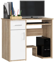 Scrivania per computer AKORD JAY Sonoma Quercia 90 cm 1 anta 1 cassetto inserto frontale Bianco 90x50x74 cm