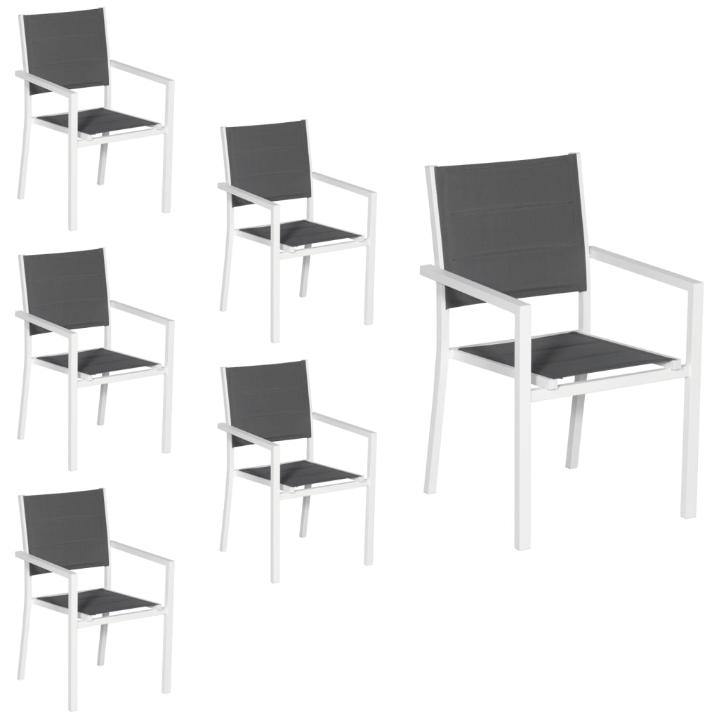 Set di 6 sedie imbottite in alluminio bianco - textilene grigio
