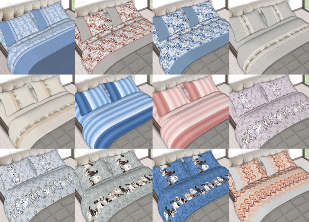 Completo Lenzuola Letto In 100% Cotone Made In Italy Varie Fantasie C.N - Piazza E Mezza - Cristal Rosa