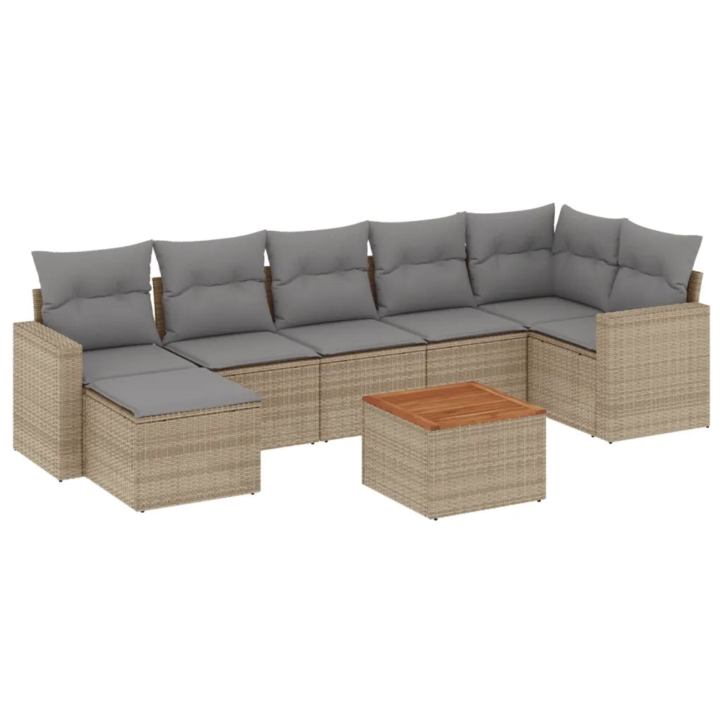 Set Divano da Giardino 8 pz con Cuscini Beige in Polyrattan