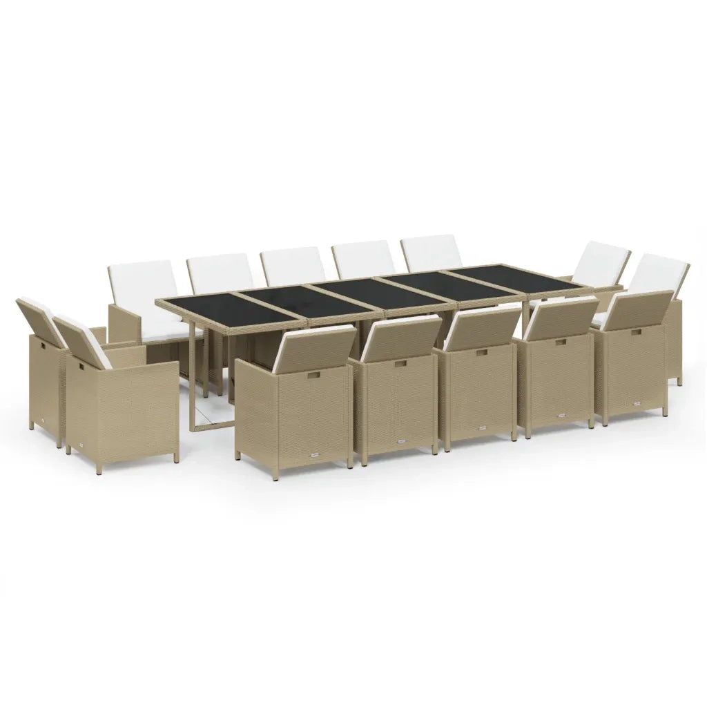 Set da Pranzo per Giardino 15pz con Cuscini in Polyrattan Beige cod mxl 36018