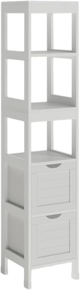 mobiletto bagno Vilda, Grigio, 30 x 89 cm con 2 cassetti, per la conservazione di accessori da bagno e prodotti per la cura