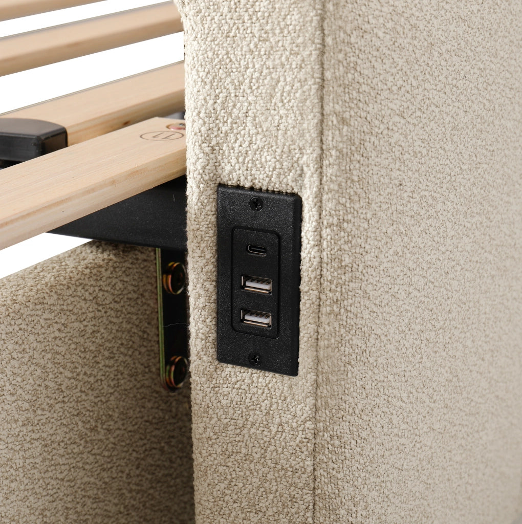 Letto da giorno estraibile con 2 cassetti; USB e Type-C; 180x190 cm; in chenille beige