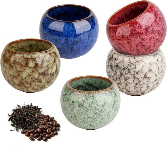 Set di 5 Ciotole di Caffè in Ceramica, Parete Spessa, 160 ml, per Caffè, Tè e Cappuccino, Perfetto come Regalo per Amici e Famiglia