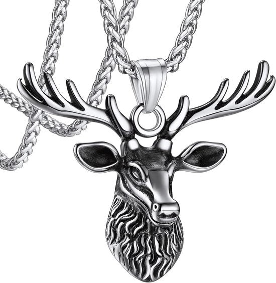 Cinturone in pelle di cervo per uomo e ragazzo con stile runico punk, amuleto cervo con cinturino di lana - 55 cm