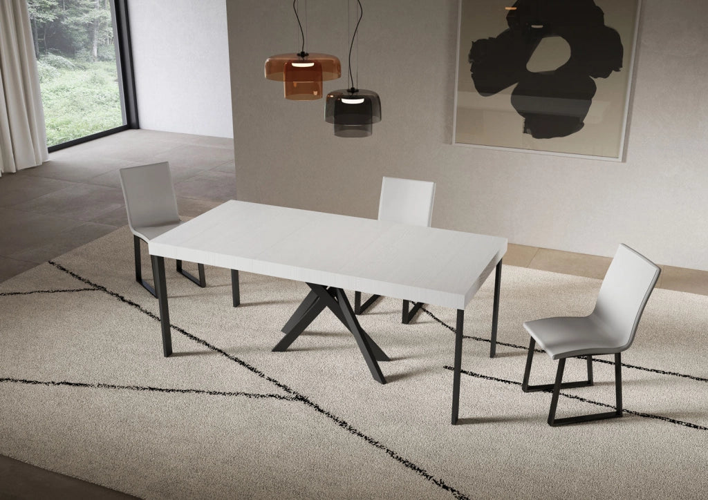 Consolle Allungabile 90-196x40x77 cm Saki Small Premium Bianco Frassino Gambe Antracite