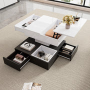 Tavolino da caffè 70x70x40 cm girevole 360°; sollevabile; 3 cassetti in truciolato bianco e nero