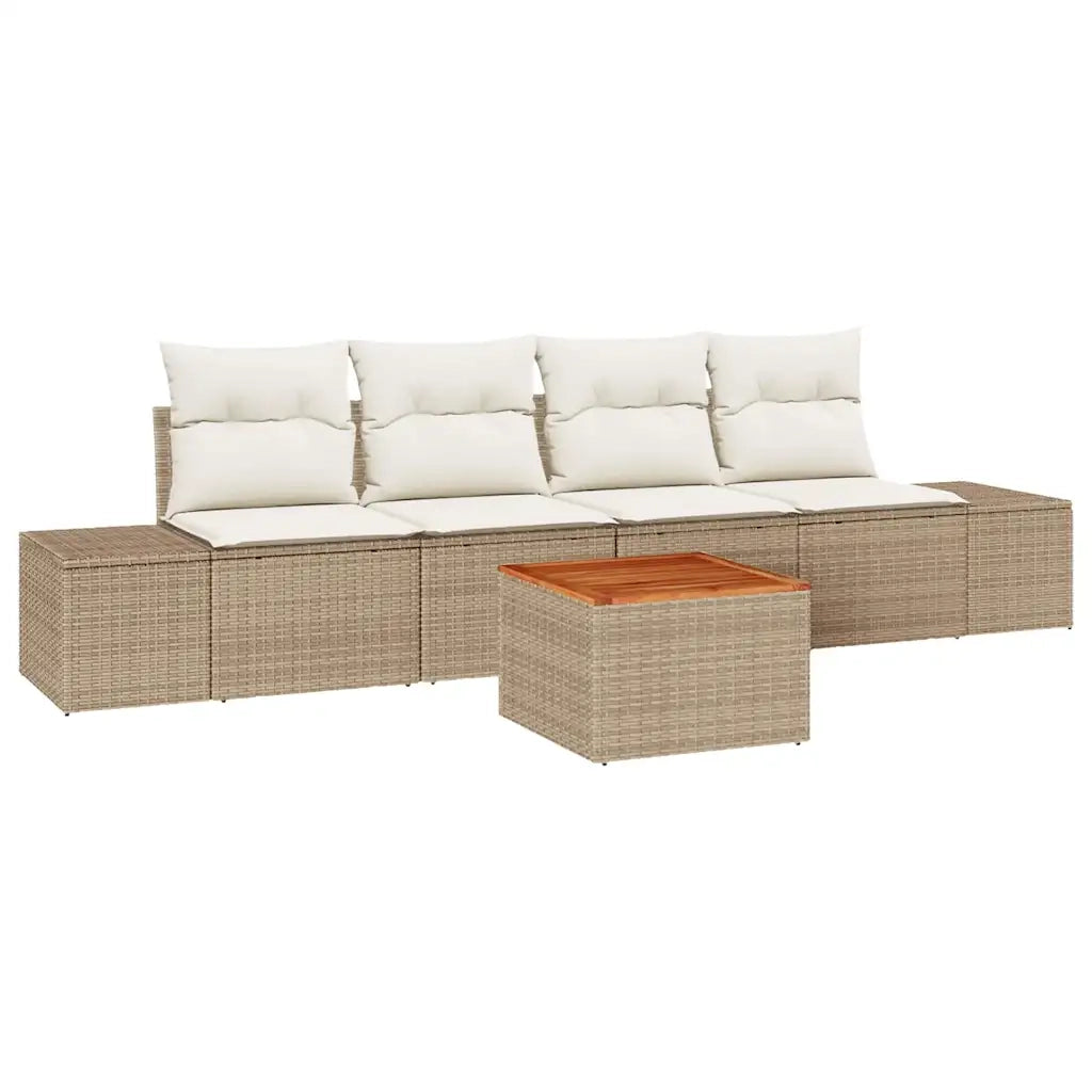 Set Divano da Giardino con cuscino 5 pcs Beige Poly Rattan