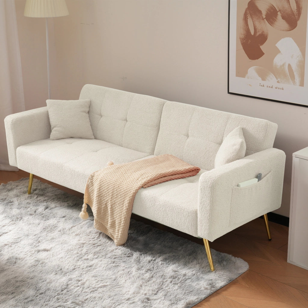 DIVANO LETTO Reclinabile 175x64x72 cm Sherpa Bianco