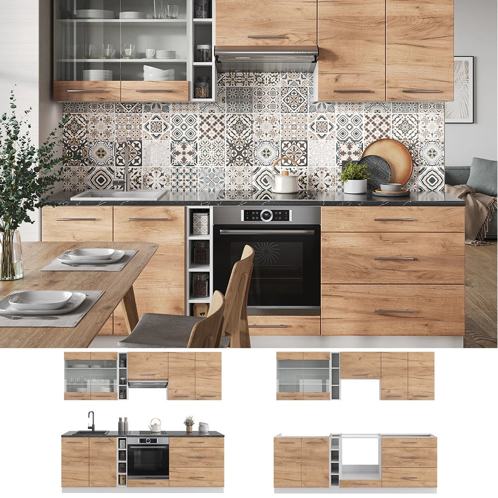 Cucina componibile Fame-Line Rovere dorato/Bianco 235 cm senza piano di lavoro Vicco