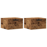 Set di 2 Comodini | Armadio da Notte | Mobiletto da notte a Muro Legno Antico 34x30x20 cm