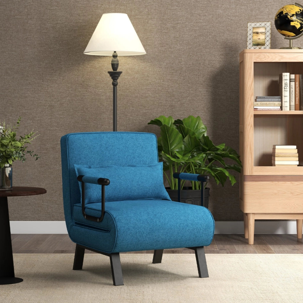 Divano letto trasformabile con schienale regolabile in 6 posizioni cuscino rimovibile, Divano chaise lounge Blu-Divani letto