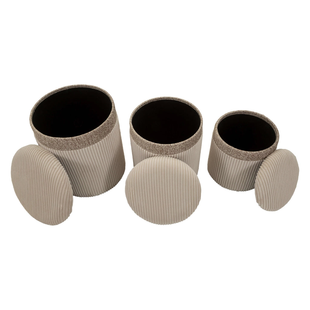 Ghanzi, Pouf Contenitore set da 3, 41x41x50h cm Beige