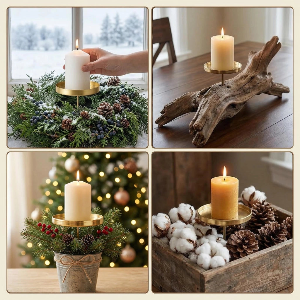 Candele portacandele dorate, set da 4, 7,5 cm, per candele con base larga, adatte anche per l'avvento