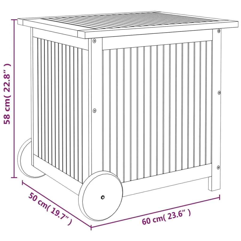 Baule da giardino con ruote 60 x 50 x 58 cm legno di acacia 02_0013066