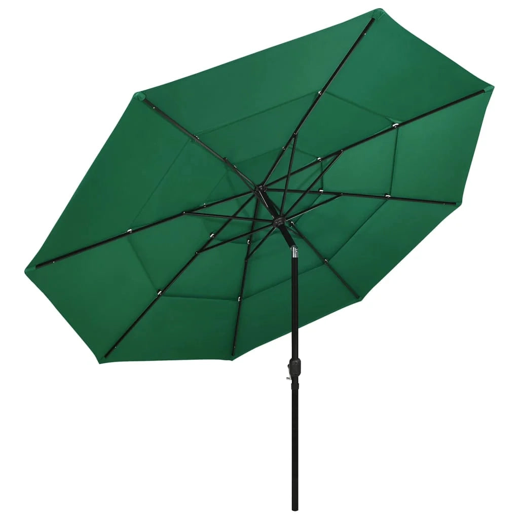 Ombrellone da giardino a 3 livelli con palo in alluminio da 3,5 m verde 02_0008783