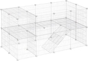 Recinzione per Animali Domestici con 2 Livelli per Piccoli Animali - Metallo - 143 x 73 x 71 cm - Bianco