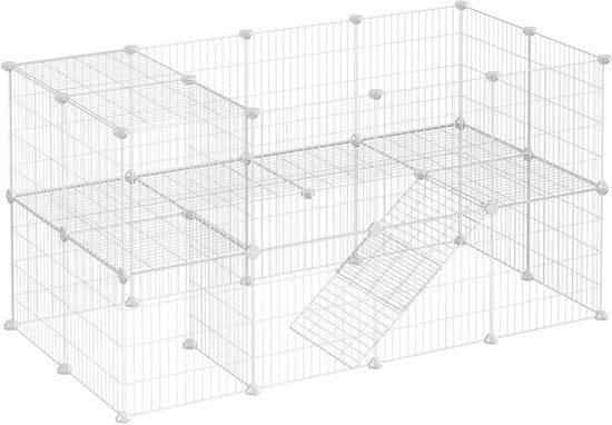 Recinzione per Animali Domestici con 2 Livelli per Piccoli Animali - Metallo - 143 x 73 x 71 cm - Bianco
