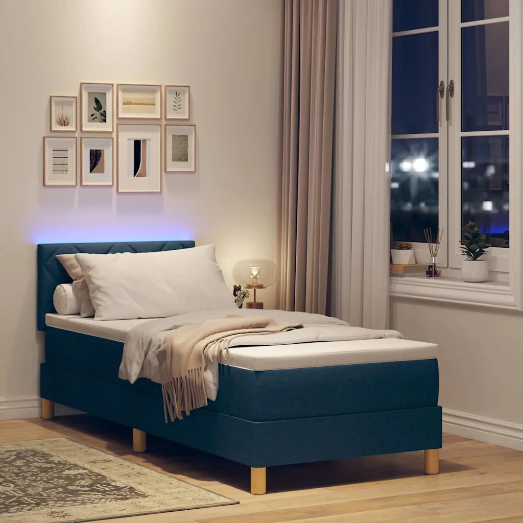 Letto a Sorgente LED con materasso Blu 80 x 200 cm Tessuto