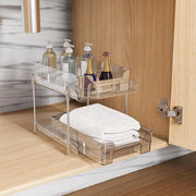 Organizzatore trasparente 2 in 1 per sotto il lavandino, organizzatore per la cucina e il bagno, sistema di estrazione multiuso con 2 distributtori.