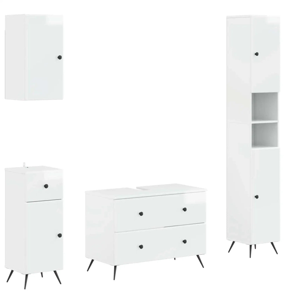 Set di Mobili da Bagno da 4 Pezzi BREDA Bianco Lucido 3417967